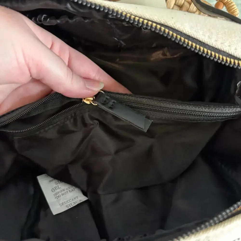 WeWoreWhat Cream and Black Canvas Cosmetic Bag